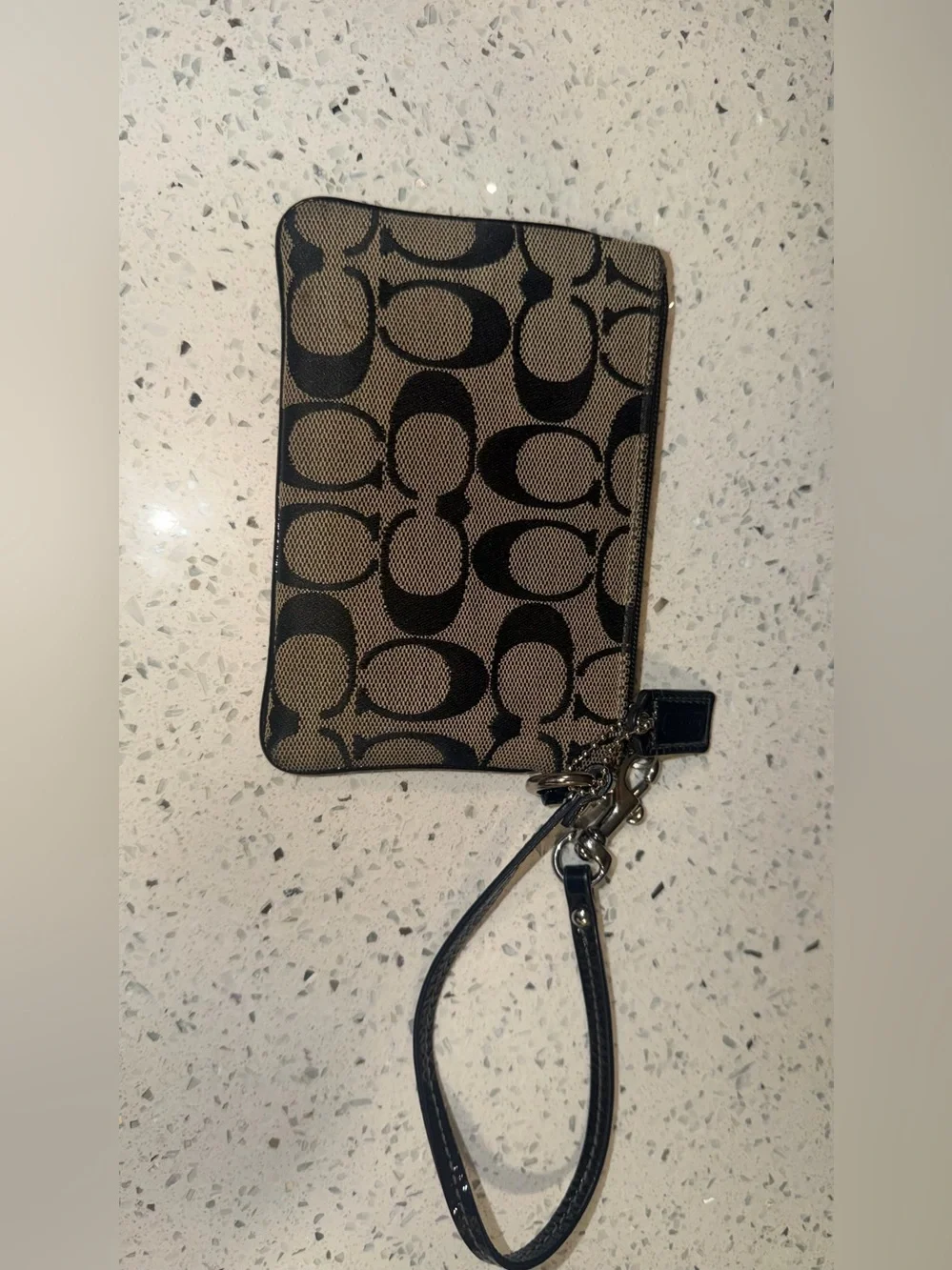 Coach Signature Canvas Wristlet in Khaki and Black with Turnlock